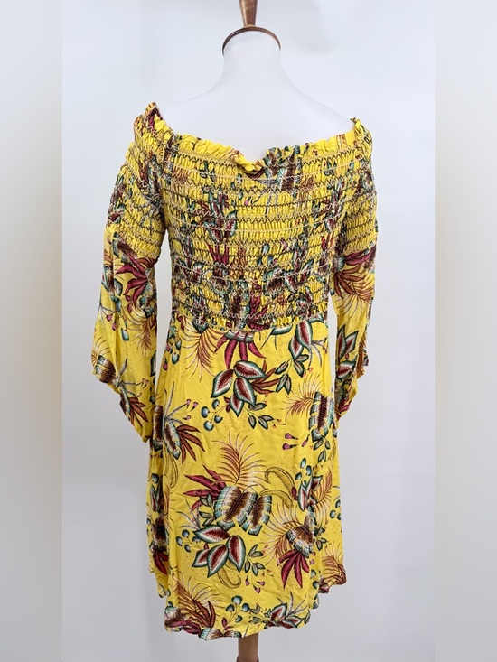 FARM RIO Bria Yellow Jungle Motif Smocked Mini Dress NWT - Picture 3 of 8